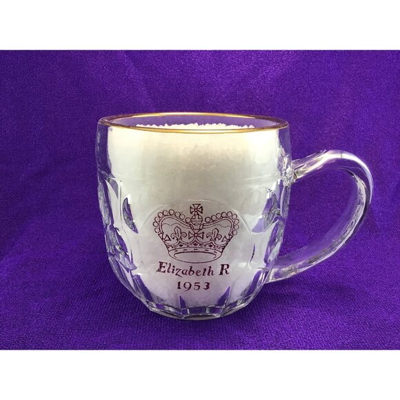 Coronation Mug Queen Elizabeth II June 2nd 1953 Glass Coronation Beer Mug - Picture 1 of 11